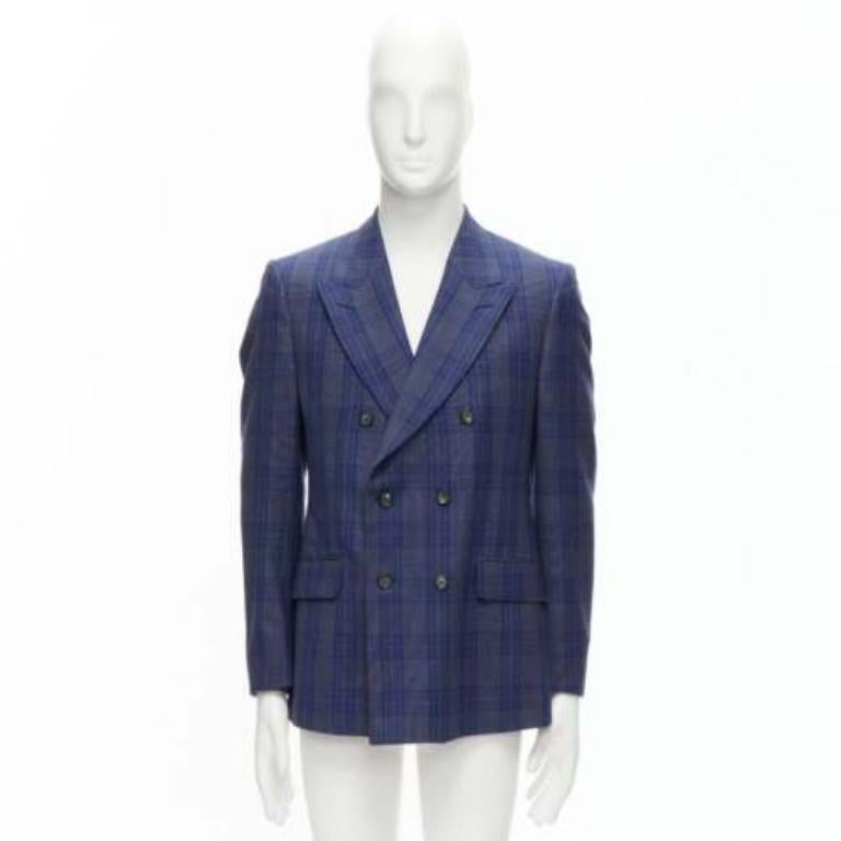 Blazer ALEXANDER MCQUEEN 2014 à carreaux bleu marine à double boutonnage IT48 M en vente 4