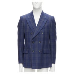 ALEXANDER MCQUEEN 2014 navy blue check wool double breasted blazer IT48 M