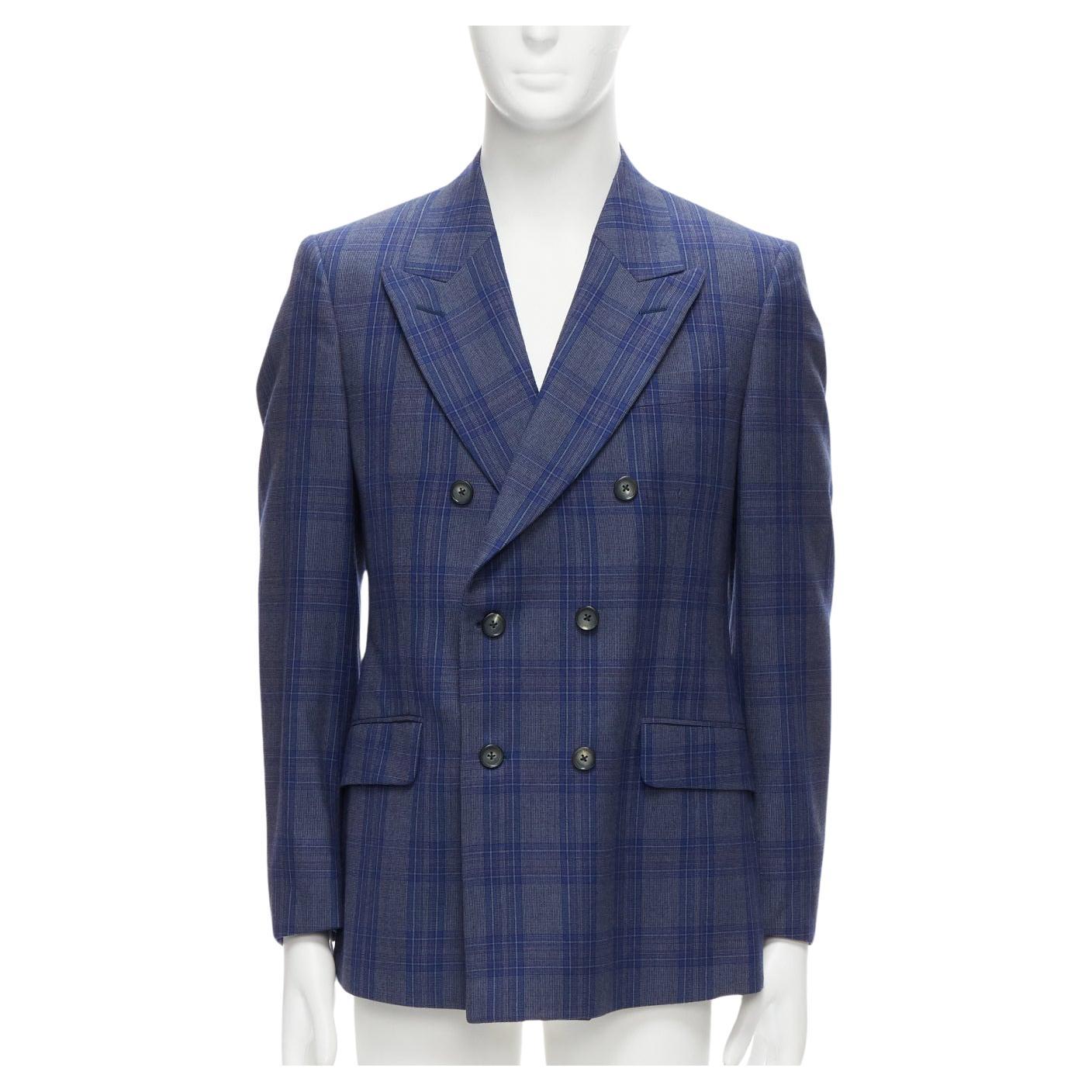 ALEXANDER MCQUEEN 2014 navy blue check wool double breasted blazer IT48 M For Sale