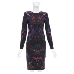 ALEXANDER MCQUEEN 2014 wool blend feather print sheath dress IT38 XS