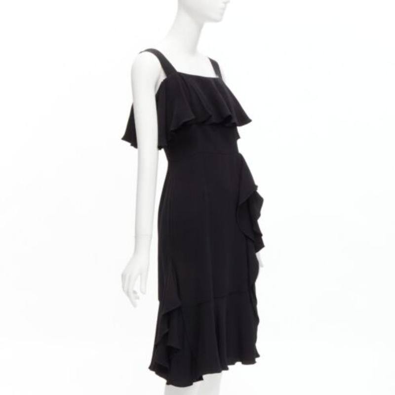 Black ALEXANDER MCQUEEN 2015 100% silk black asymmetric flutter cocktail dress IT38 XS For Sale