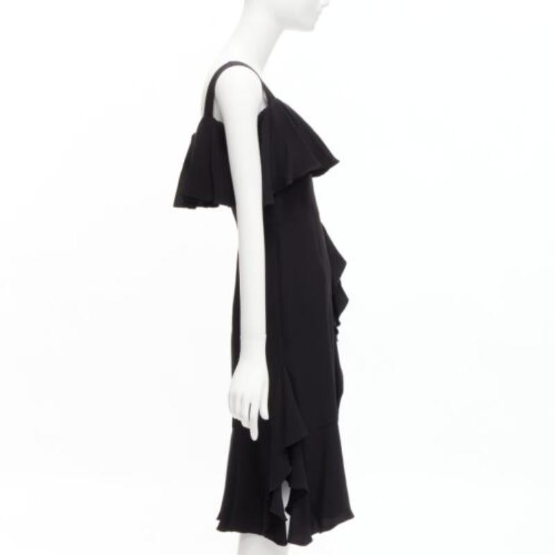 ALEXANDER MCQUEEN 2015 100% silk black asymmetric flutter cocktail dress IT38 XS In Good Condition For Sale In Hong Kong, NT