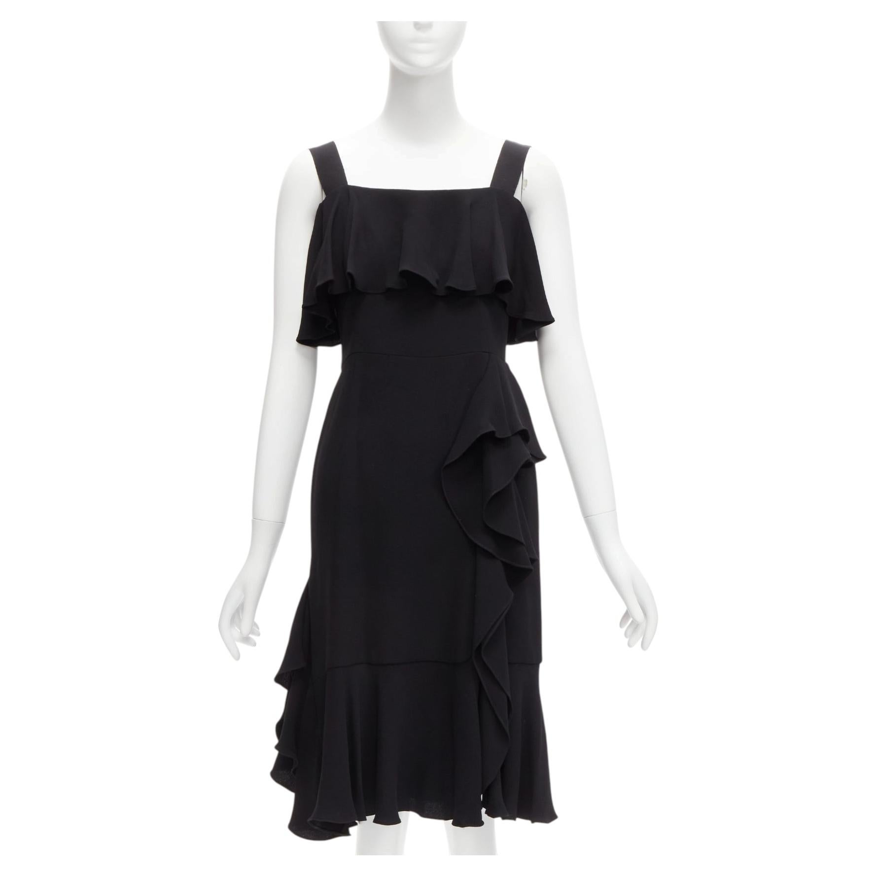 Alexander McQueen 2015 abito da cocktail asimmetrico e svolazzante in 100% seta nera IT38 XS