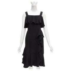 ALEXANDER MCQUEEN 2015 100% schwarzes asymmetrisches Flair-Cocktailkleid aus Seide IT38 XS