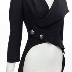 ALEXANDER MCQUEEN 2015 black draped wrap collar high low evening coat IT38 XS