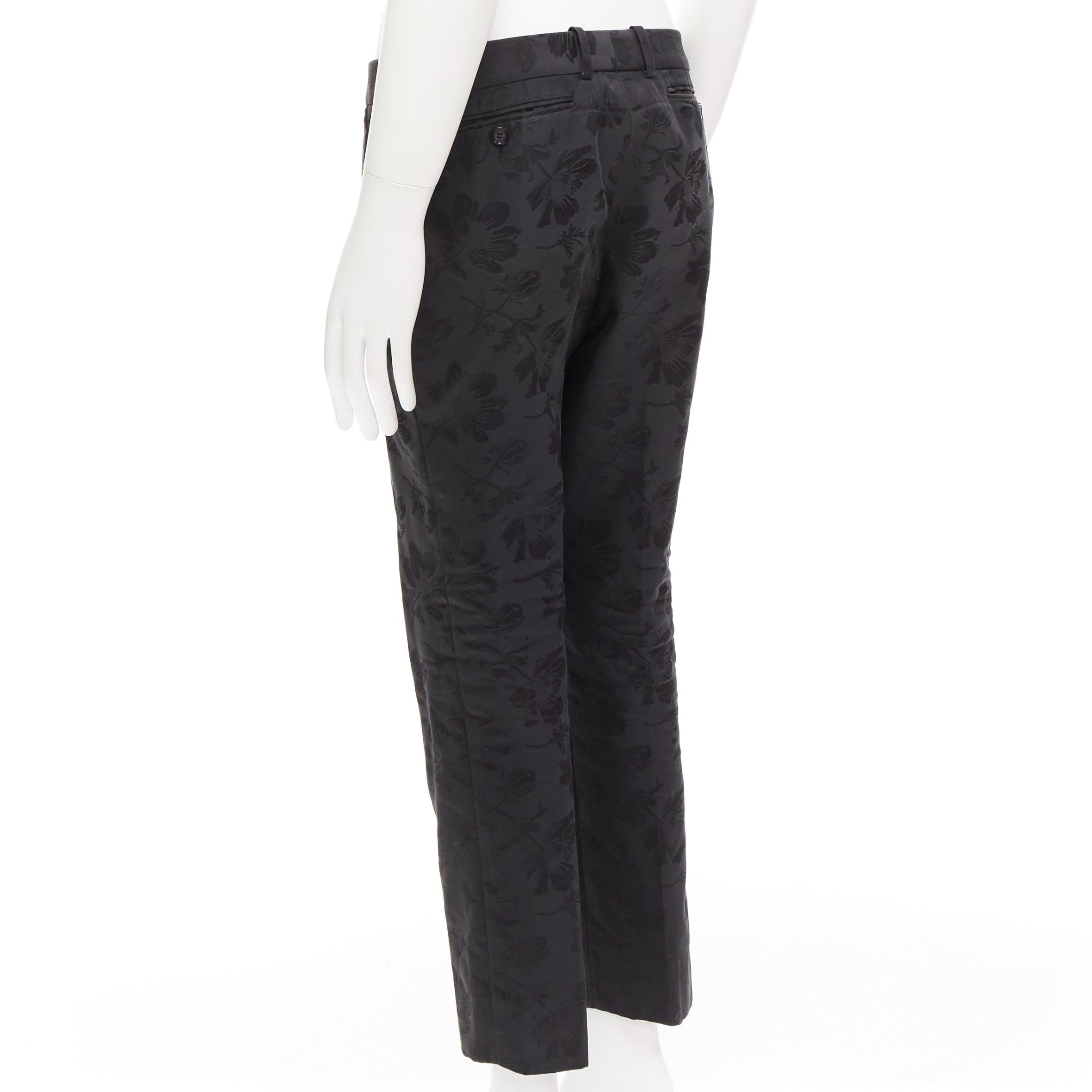 ALEXANDER MCQUEEN 2015 black floral jacquard tapered dress pants IT46 S 1