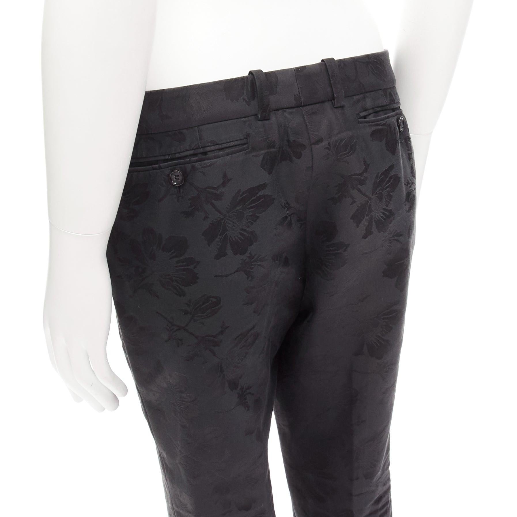 ALEXANDER MCQUEEN 2015 black floral jacquard tapered dress pants IT46 S 2