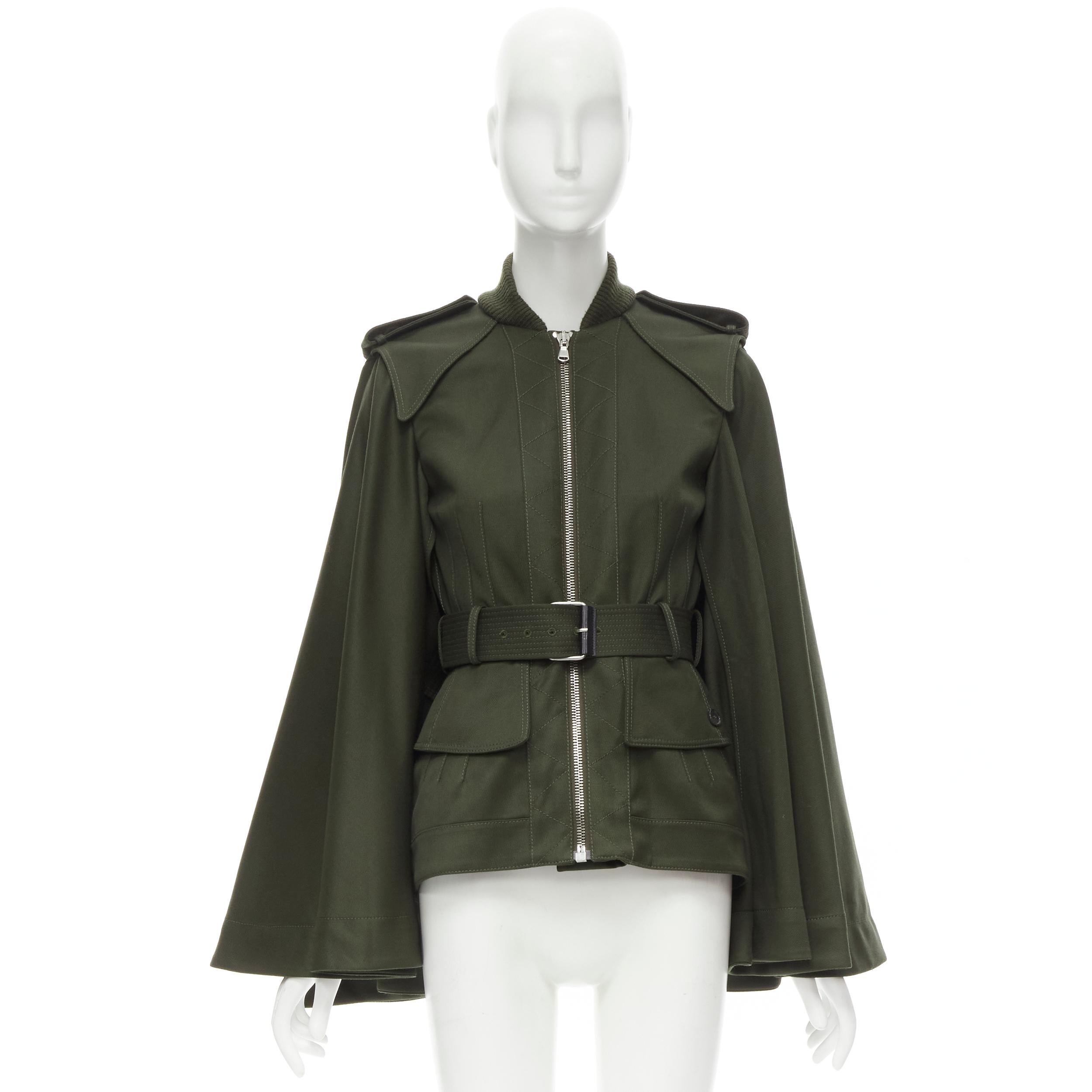 ALEXANDER MCQUEEN 2015 khaki green belted military cape jacket IT38 S 3