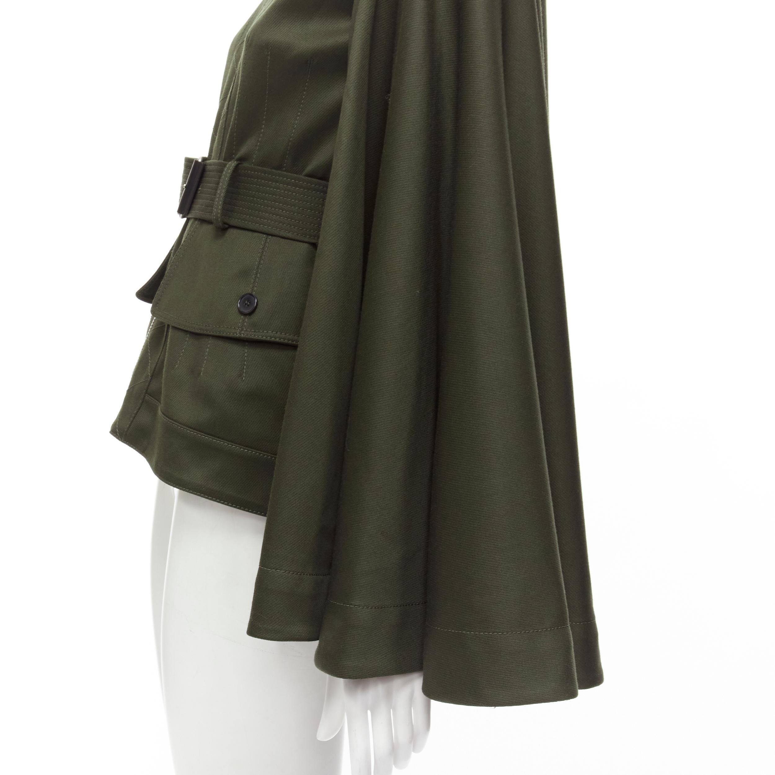 Women's ALEXANDER MCQUEEN 2015 khaki green belted military cape jacket IT38 S