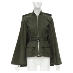 ALEXANDER MCQUEEN 2015 khaki green belted military cape jacket IT38 S