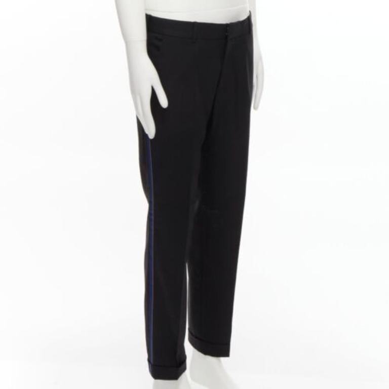 Pantalon ALEXANDER MCQUEEN 2016 avec bordure bleue en laine noire et jaune IT48 M Bon état - En vente à Hong Kong, NT