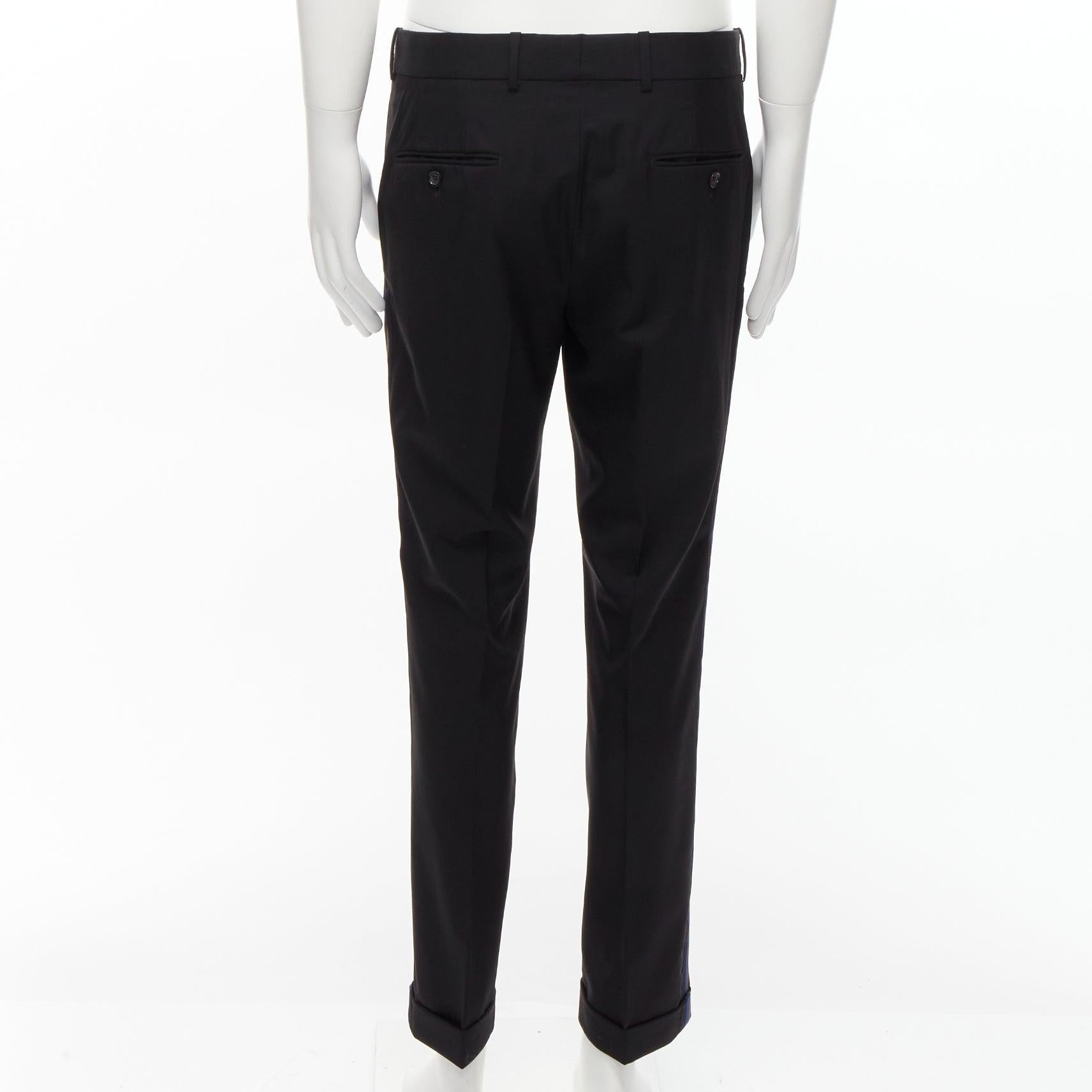 Men's ALEXANDER MCQUEEN 2016 black wool blue trim yellow trousers pants IT48 M For Sale