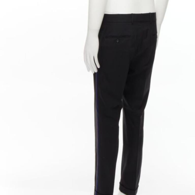 Pantalon ALEXANDER MCQUEEN 2016 avec bordure bleue en laine noire et jaune IT48 M en vente 1
