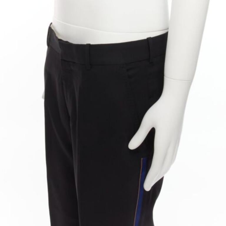 Pantalon ALEXANDER MCQUEEN 2016 avec bordure bleue en laine noire et jaune IT48 M en vente 2