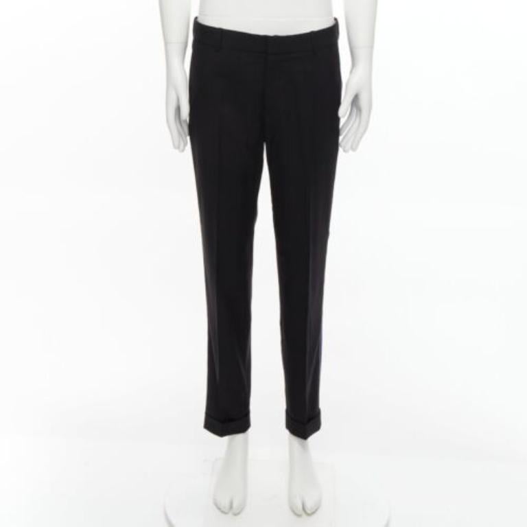 Pantalon ALEXANDER MCQUEEN 2016 avec bordure bleue en laine noire et jaune IT48 M en vente 4
