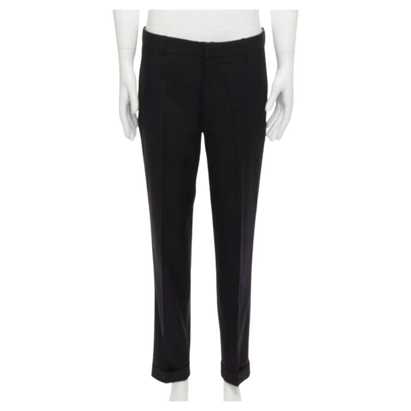 Pantalon ALEXANDER MCQUEEN 2016 avec bordure bleue en laine noire et jaune IT48 M
