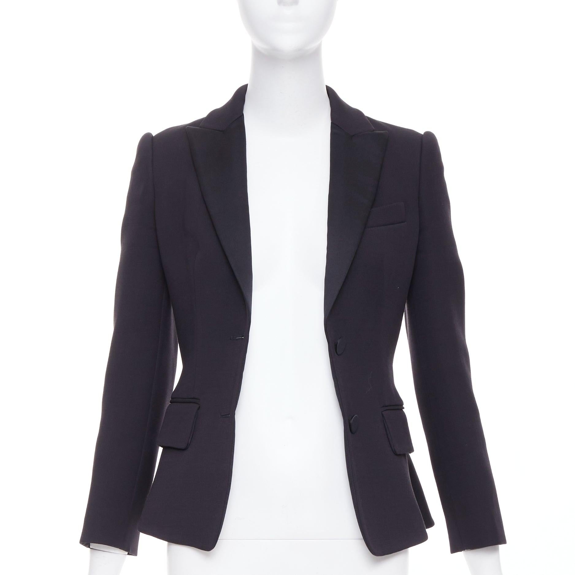 ALEXANDER MCQUEEN 2016 schwarz Wolle Seide geformt Schößchen Blazer Jacke IT38 XS (Schwarz) im Angebot