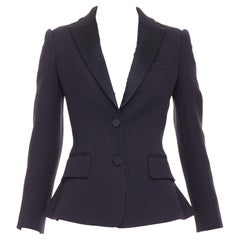 ALEXANDER MCQUEEN 2016 chaqueta blazer peplum esculpida de lana de seda negra IT38 XS