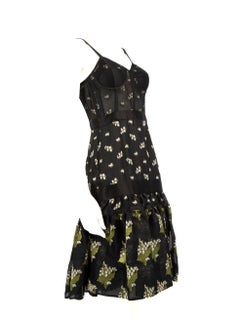 Alexander McQueen 2016 Embroidered Peplum-Hem Bustier Dress Size S