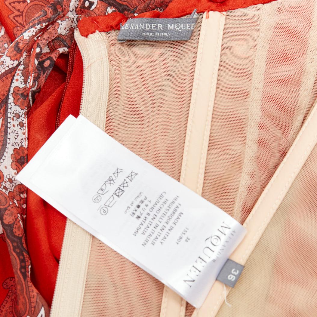 ALEXANDER MCQUEEN 2016 red 100% silk paisley strapless flowy maxi gown IT36 XXS 7