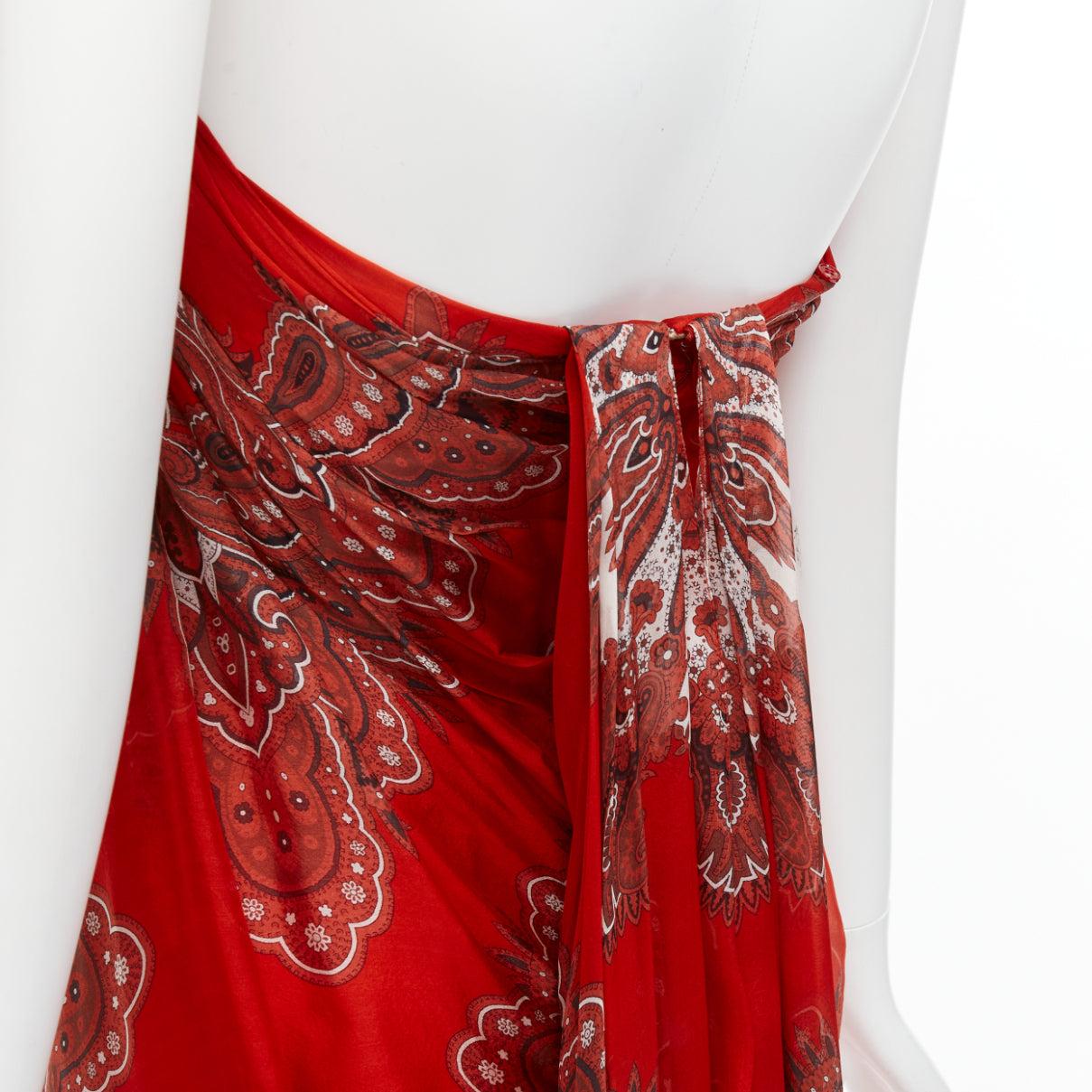 ALEXANDER MCQUEEN 2016 red 100% silk paisley strapless flowy maxi gown IT36 XXS 3