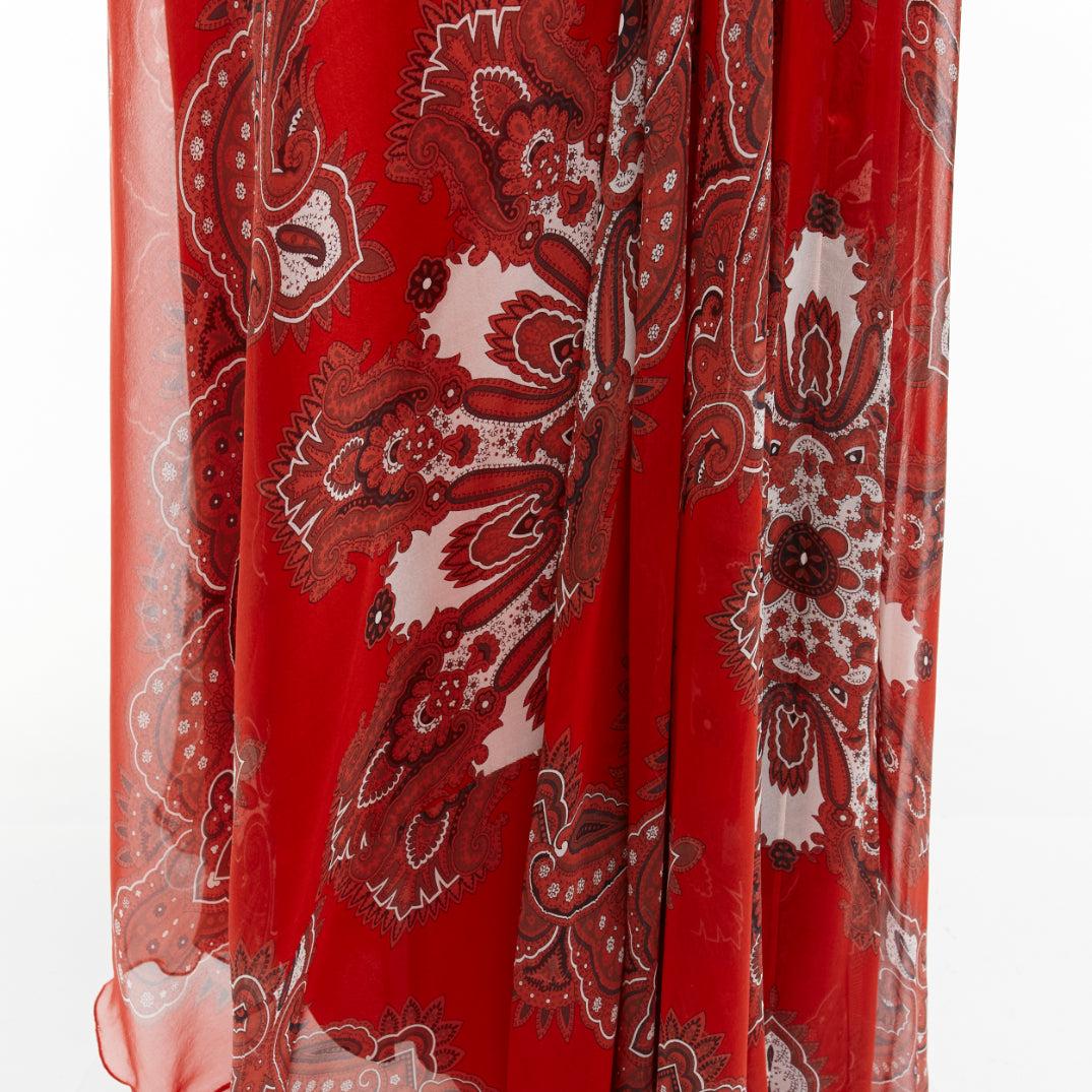 ALEXANDER MCQUEEN 2016 red 100% silk paisley strapless flowy maxi gown IT36 XXS 4