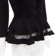 ALEXANDER MCQUEEN 2017 black chenille sheer peplum ribbed waist cardigan XS
