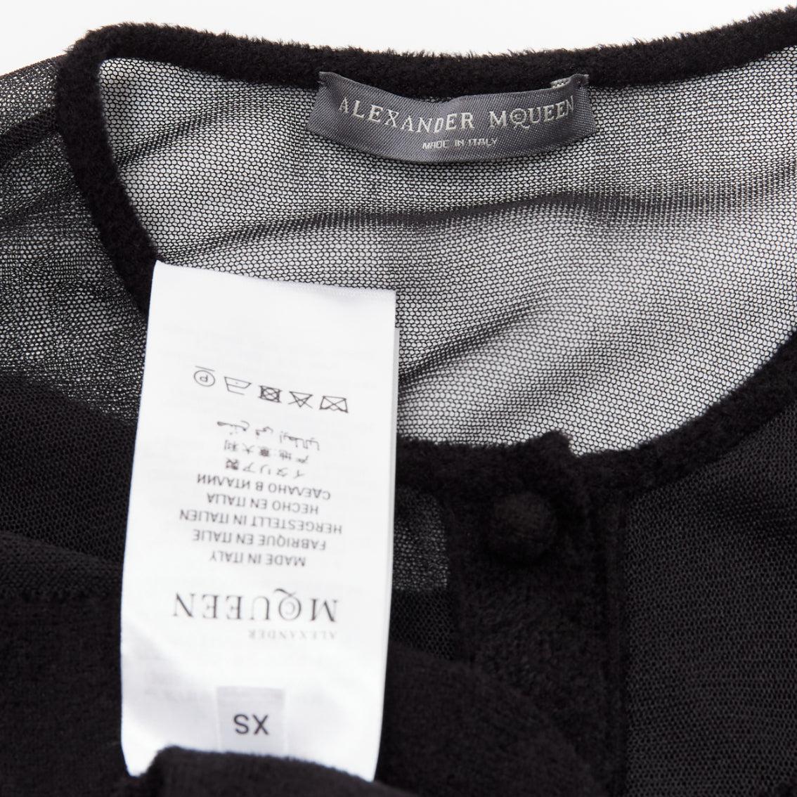 ALEXANDER MCQUEEN 2017 black chenille sheer peplum ribbed waist cardigan XS For Sale 4