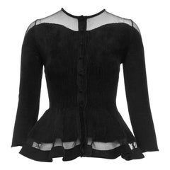 ALEXANDER MCQUEEN 2017 black chenille sheer peplum ribbed waist cardigan XS