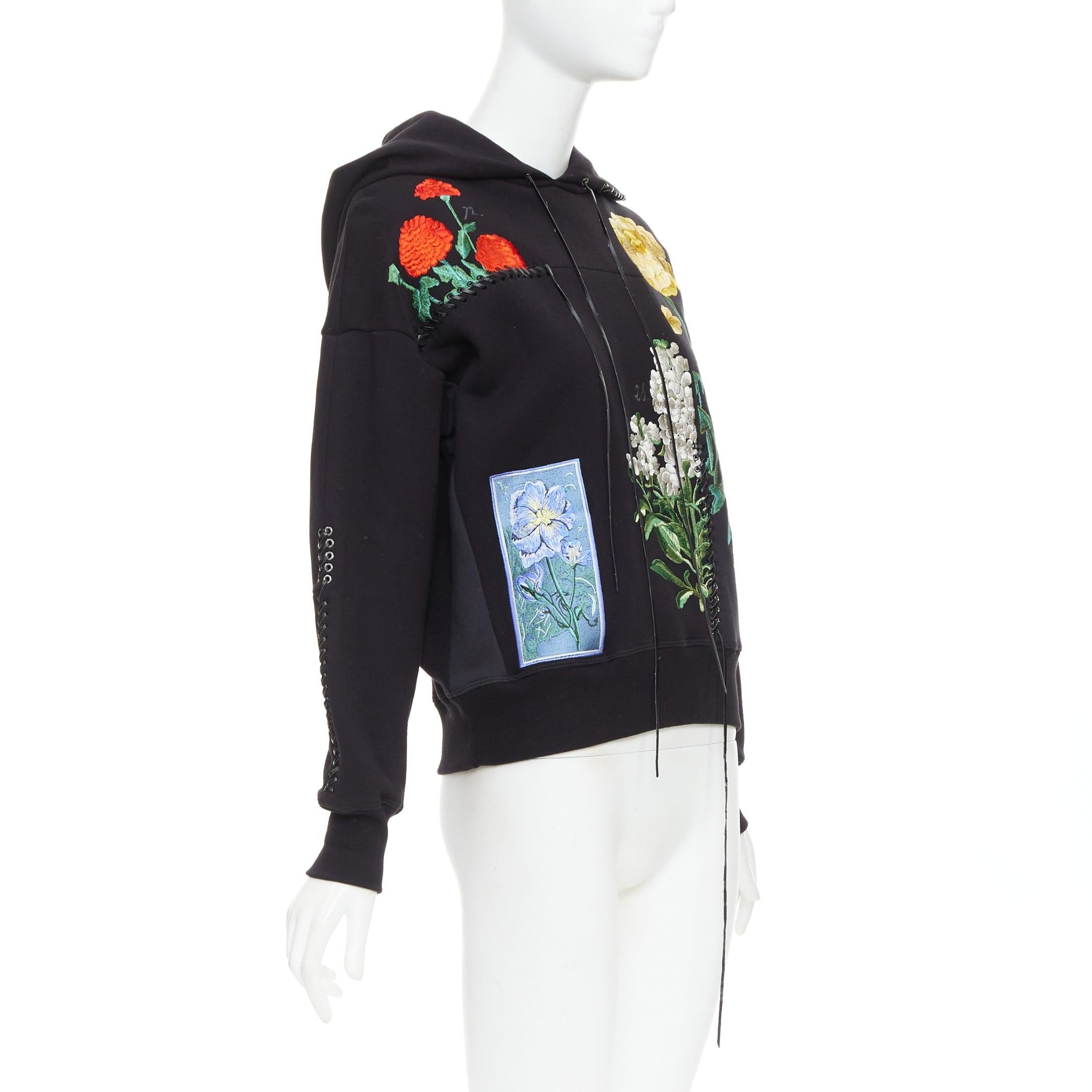 Black ALEXANDER MCQUEEN 2017 black multicolour embroidery patchwork hoodie IT40 S For Sale