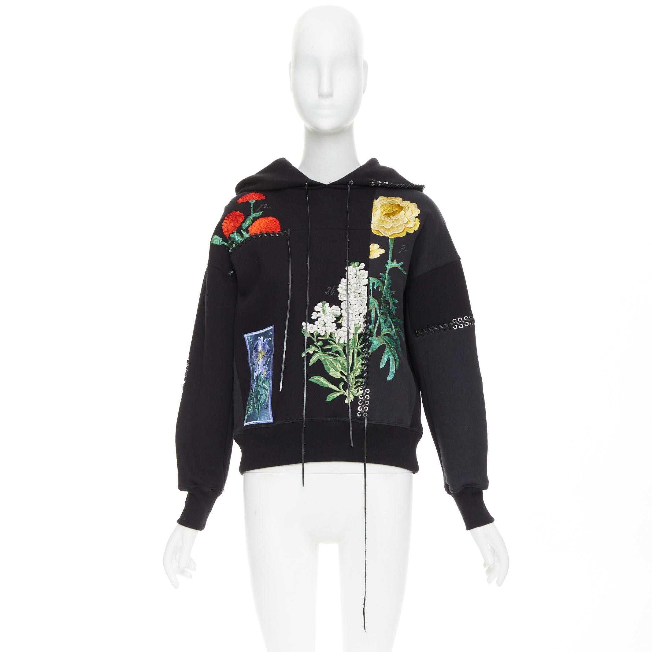ALEXANDER MCQUEEN 2017 black multicolour embroidery patchwork hoodie IT40 S For Sale 4