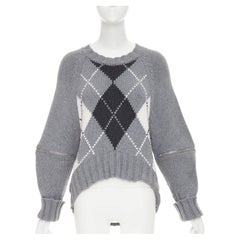 ALEXANDER MCQUEEN 2017 grey wool argyle intarsia zipper trim high low sweater S