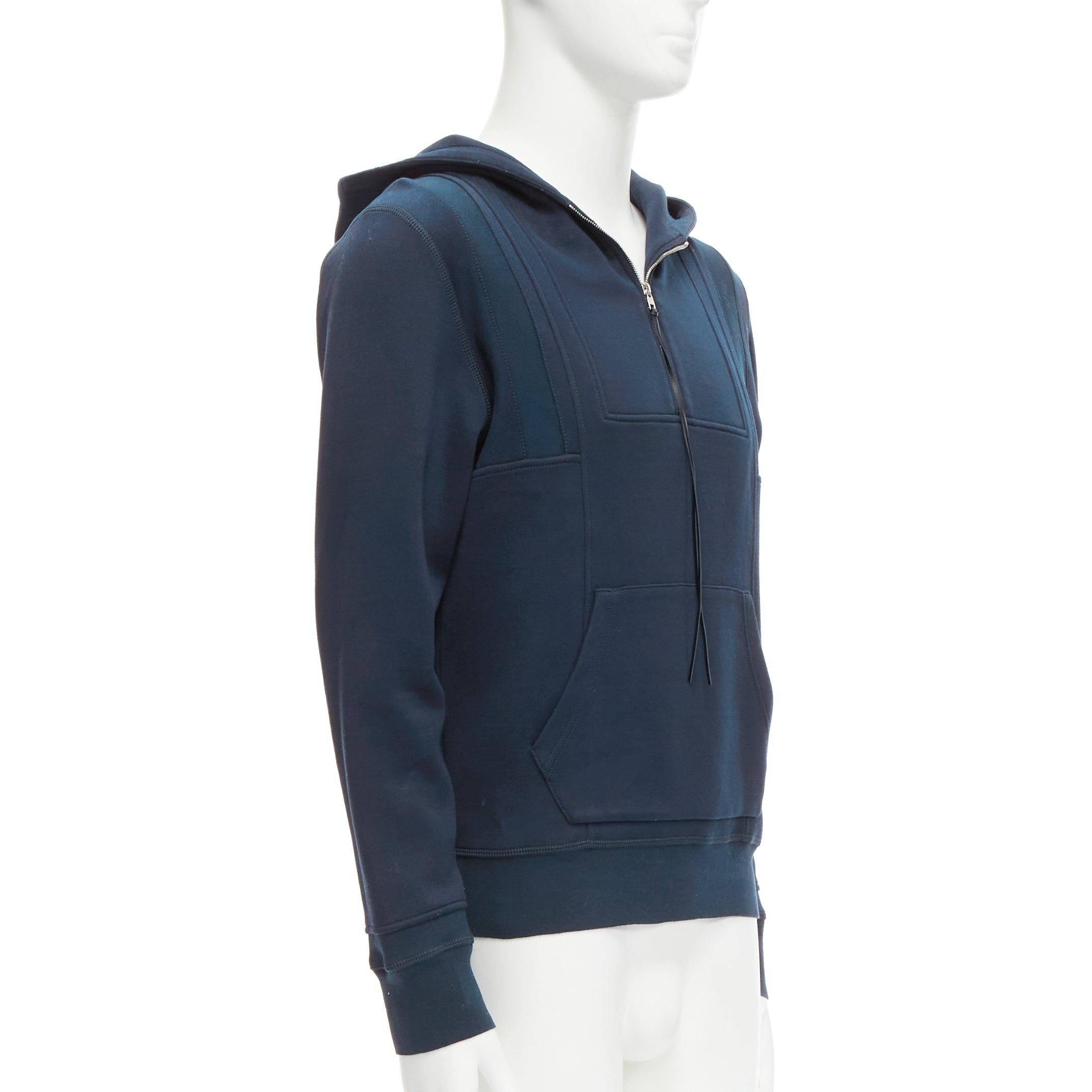 Black ALEXANDER MCQUEEN 2017 navy cotton blend half zip panelled hoodie M For Sale
