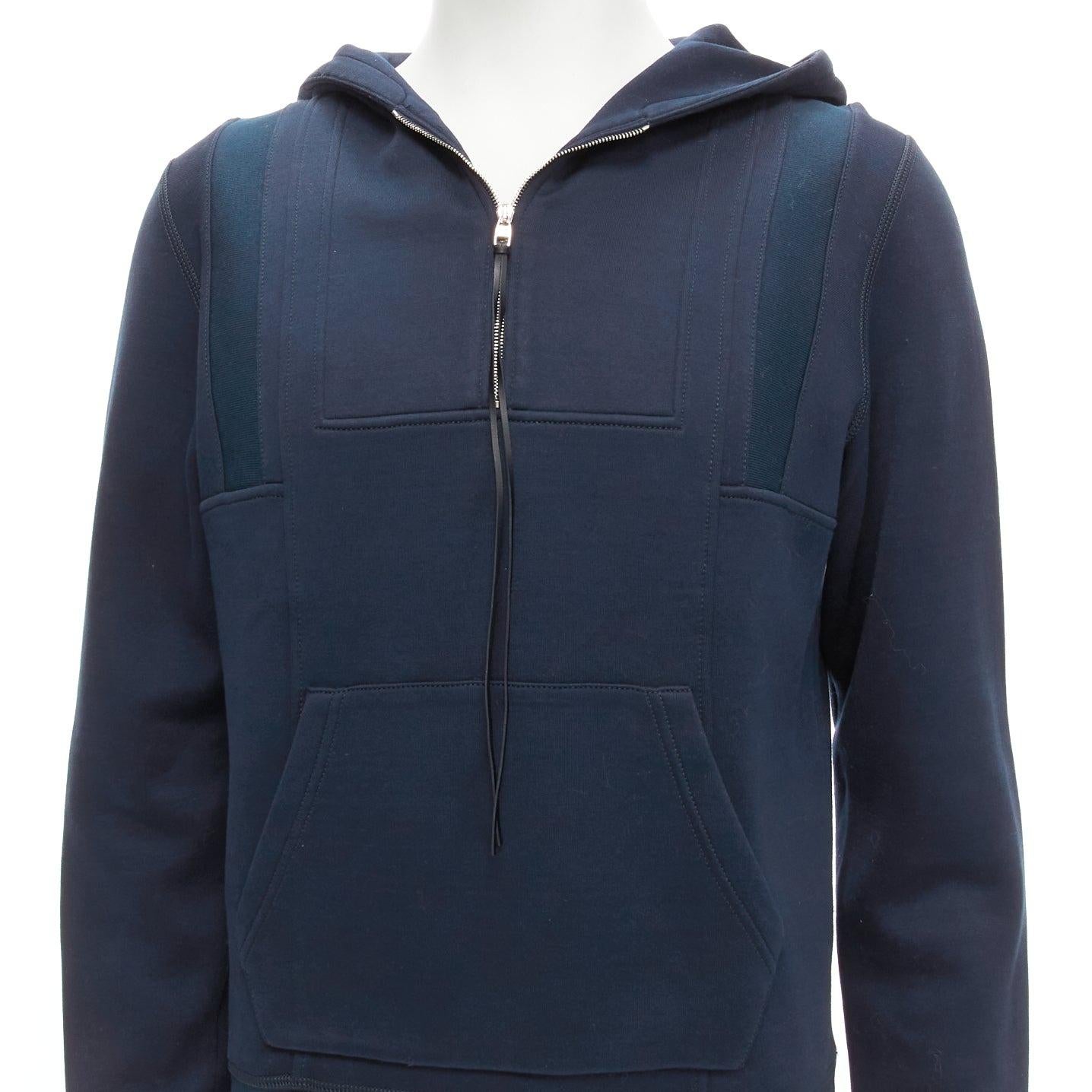ALEXANDER MCQUEEN 2017 navy cotton blend half zip panelled hoodie M For Sale 2