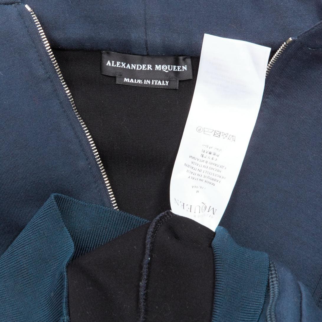 ALEXANDER MCQUEEN 2017 navy cotton blend half zip panelled hoodie M For Sale 3