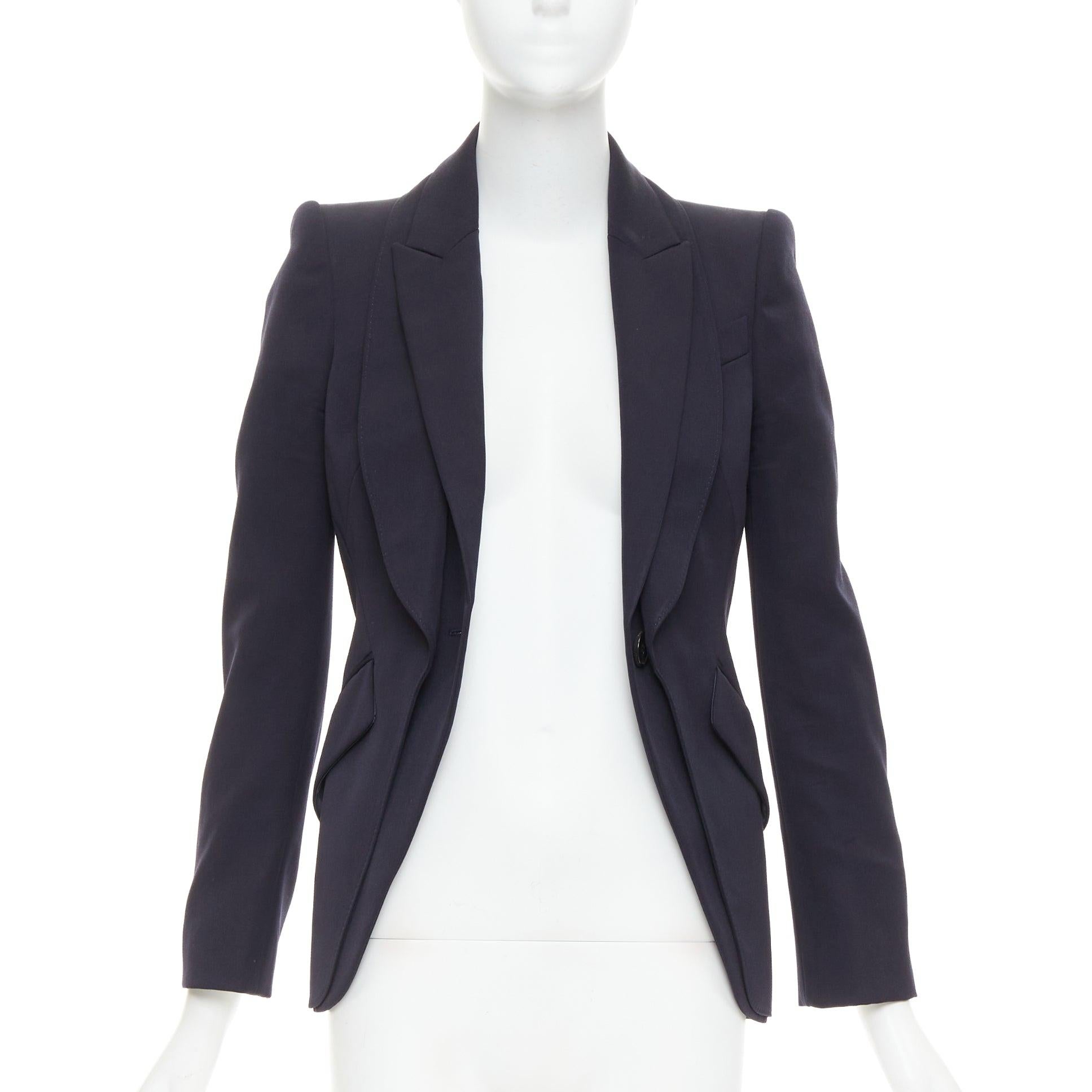 Black ALEXANDER MCQUEEN 2017 navy wool layered double collar blazer jacket IT38 XS For Sale