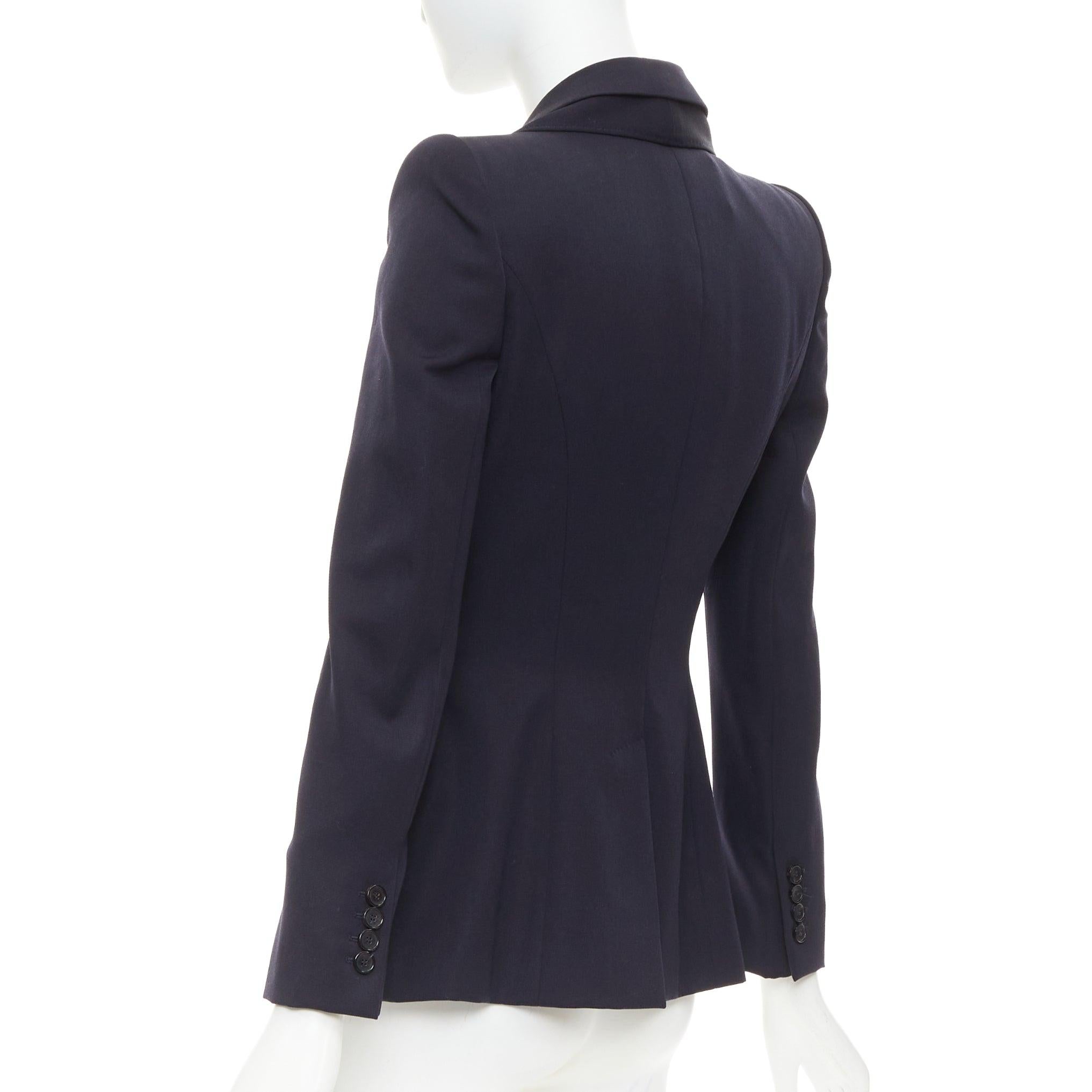 ALEXANDER MCQUEEN 2017 navy wool layered double collar blazer jacket IT38 XS For Sale 2