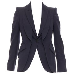 ALEXANDER MCQUEEN 2017 navy wool layered double collar blazer jacket IT38 XS