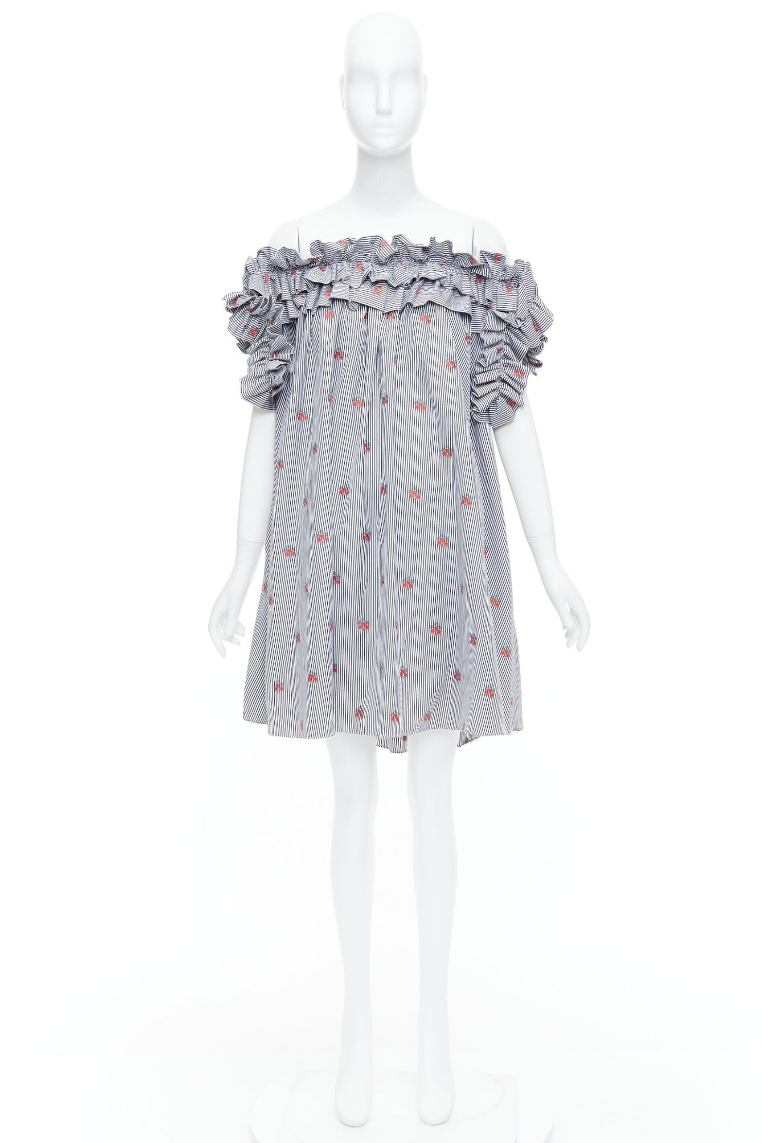 ALEXANDER MCQUEEN 2017 red floral blue pinstripe ruffle tent dress IT42 M For Sale 5