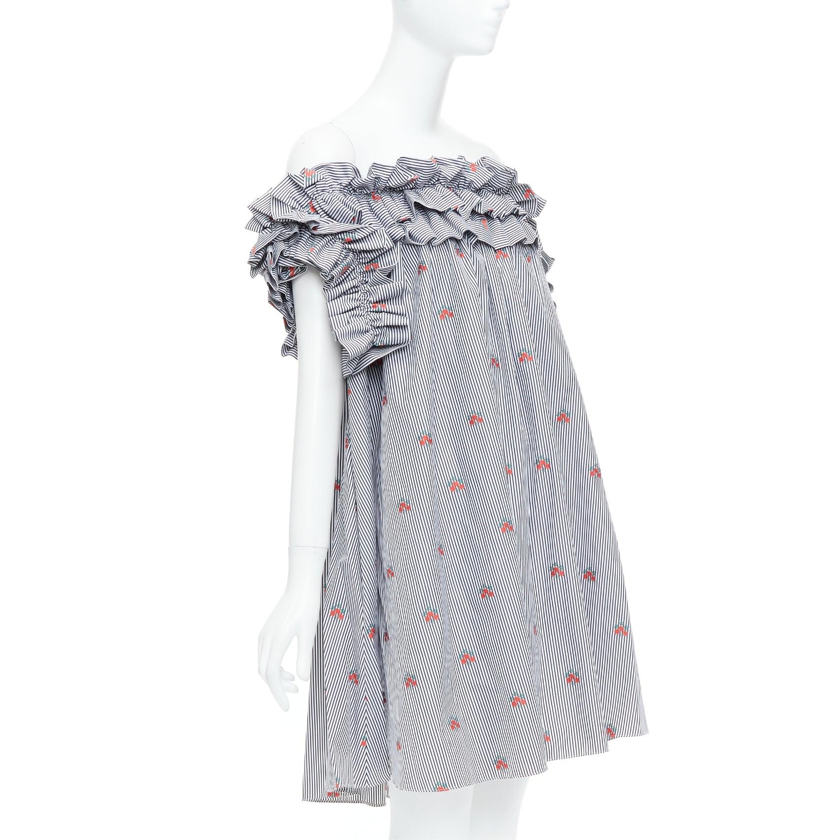 Gray ALEXANDER MCQUEEN 2017 red floral blue pinstripe ruffle tent dress IT42 M For Sale