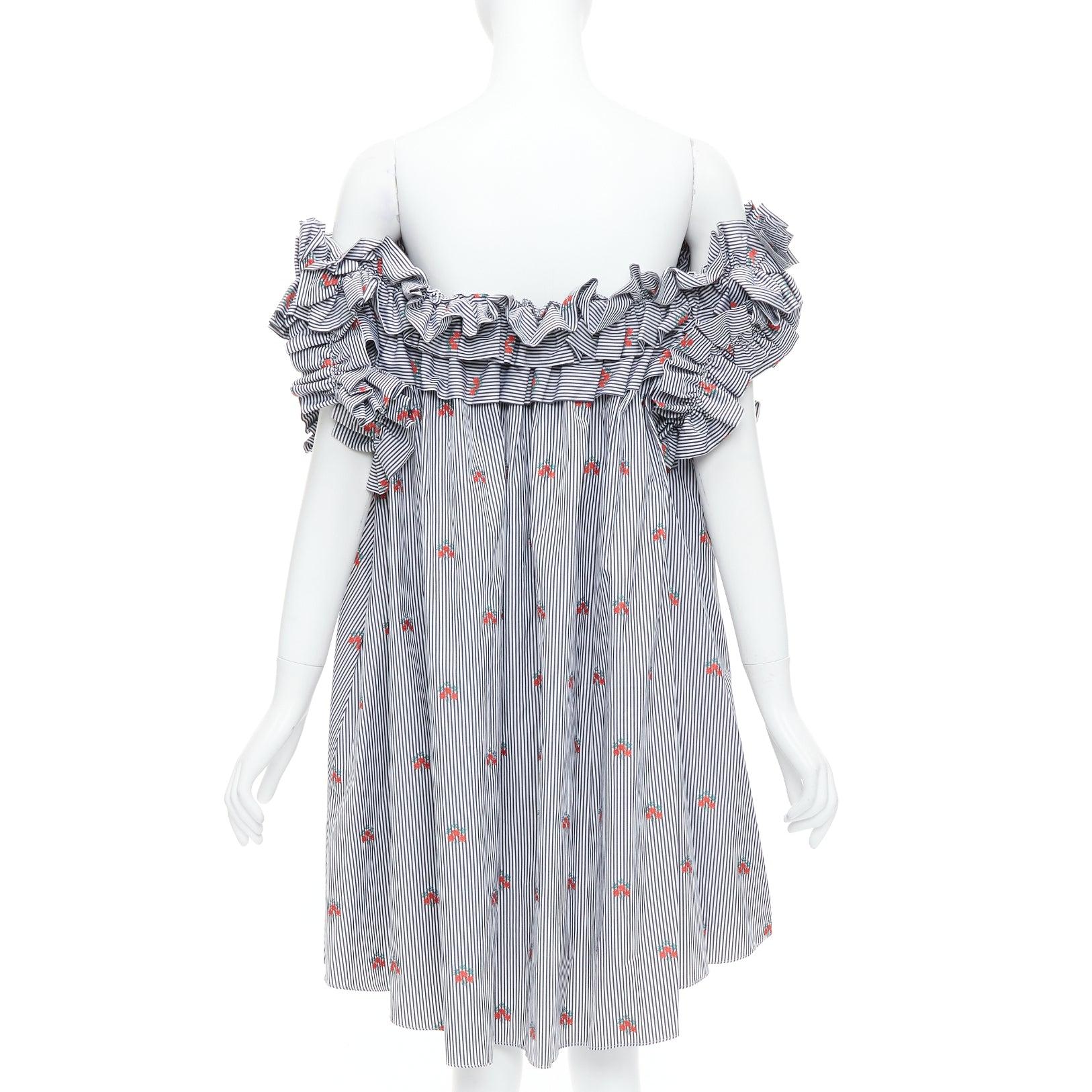 Women's ALEXANDER MCQUEEN 2017 red floral blue pinstripe ruffle tent dress IT42 M For Sale