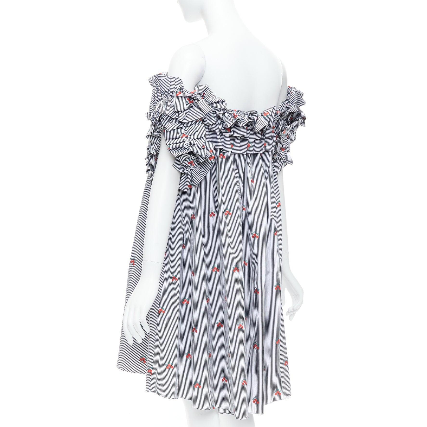 ALEXANDER MCQUEEN 2017 red floral blue pinstripe ruffle tent dress IT42 M For Sale 1