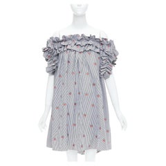 ALEXANDER MCQUEEN 2017 red floral blue pinstripe ruffle tent dress IT42 M