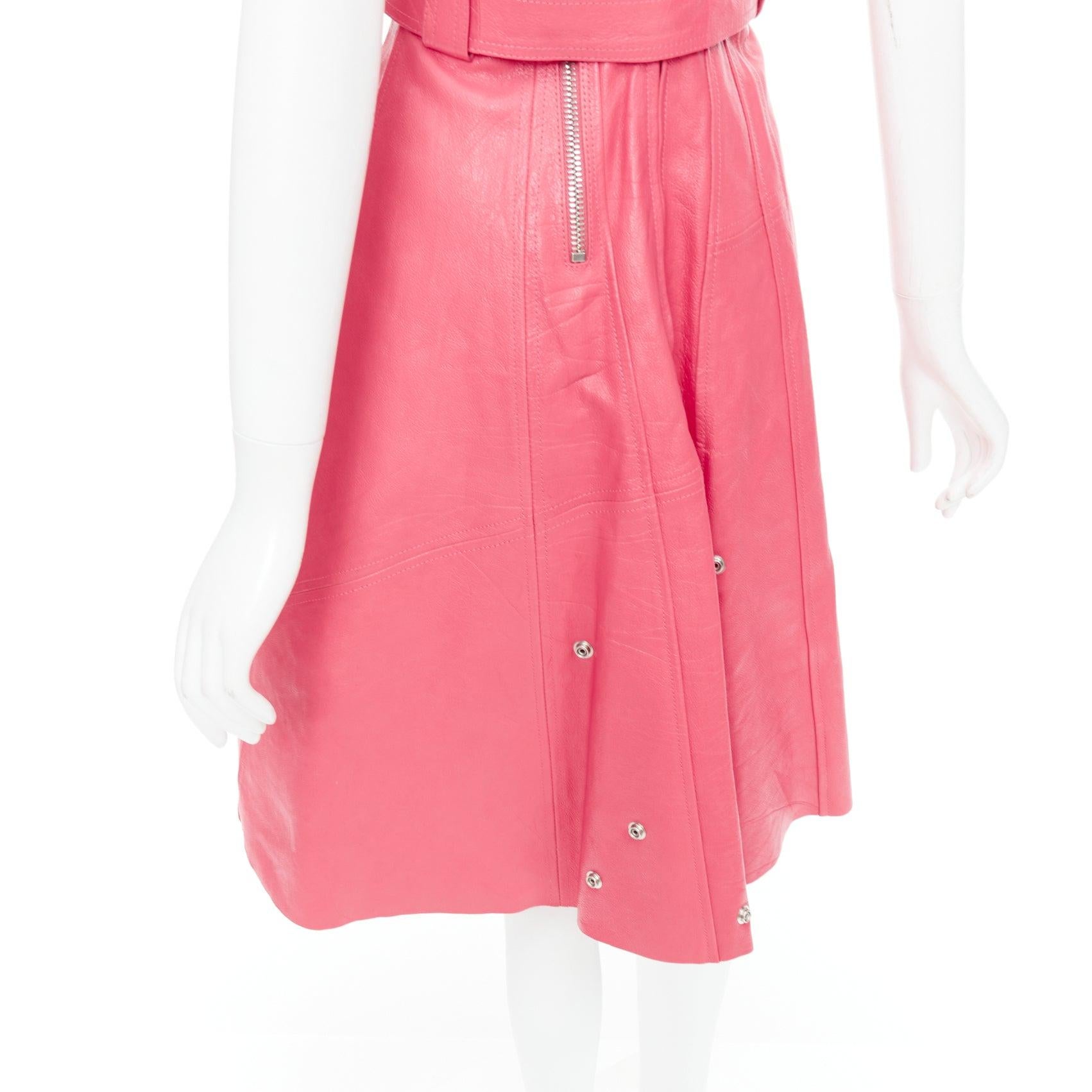 ALEXANDER MCQUEEN 2017 Runway fuchsia pink leather biker zip dress IT36 XXS For Sale 5
