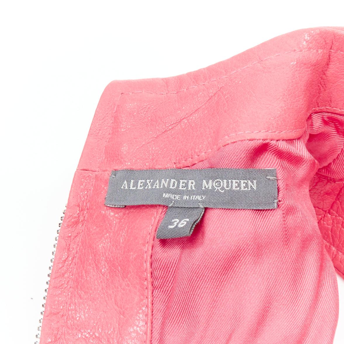 ALEXANDER MCQUEEN 2017 Runway fuchsia pink leather biker zip dress IT36 XXS For Sale 6