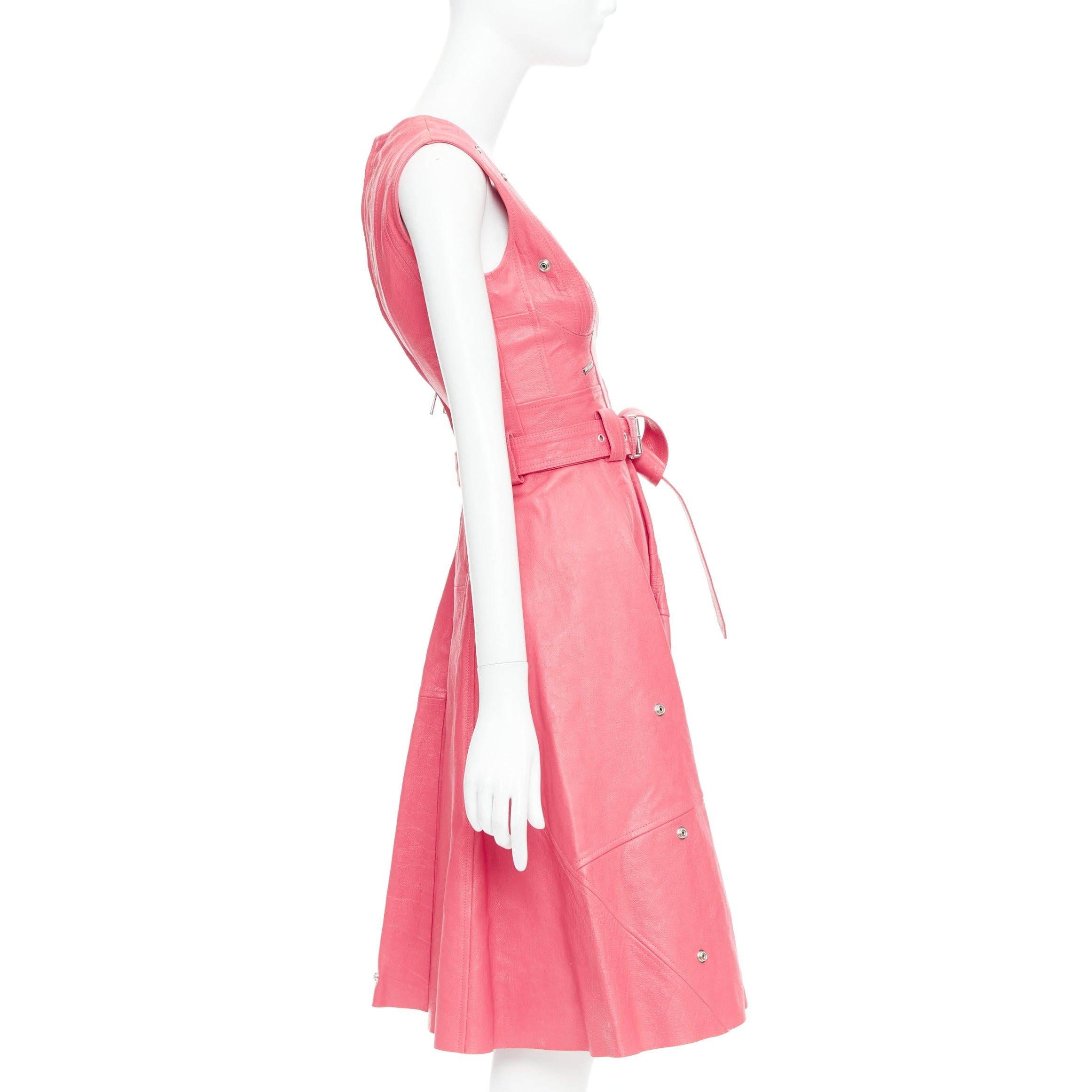 Pink ALEXANDER MCQUEEN 2017 Runway fuchsia pink leather biker zip dress IT36 XXS For Sale