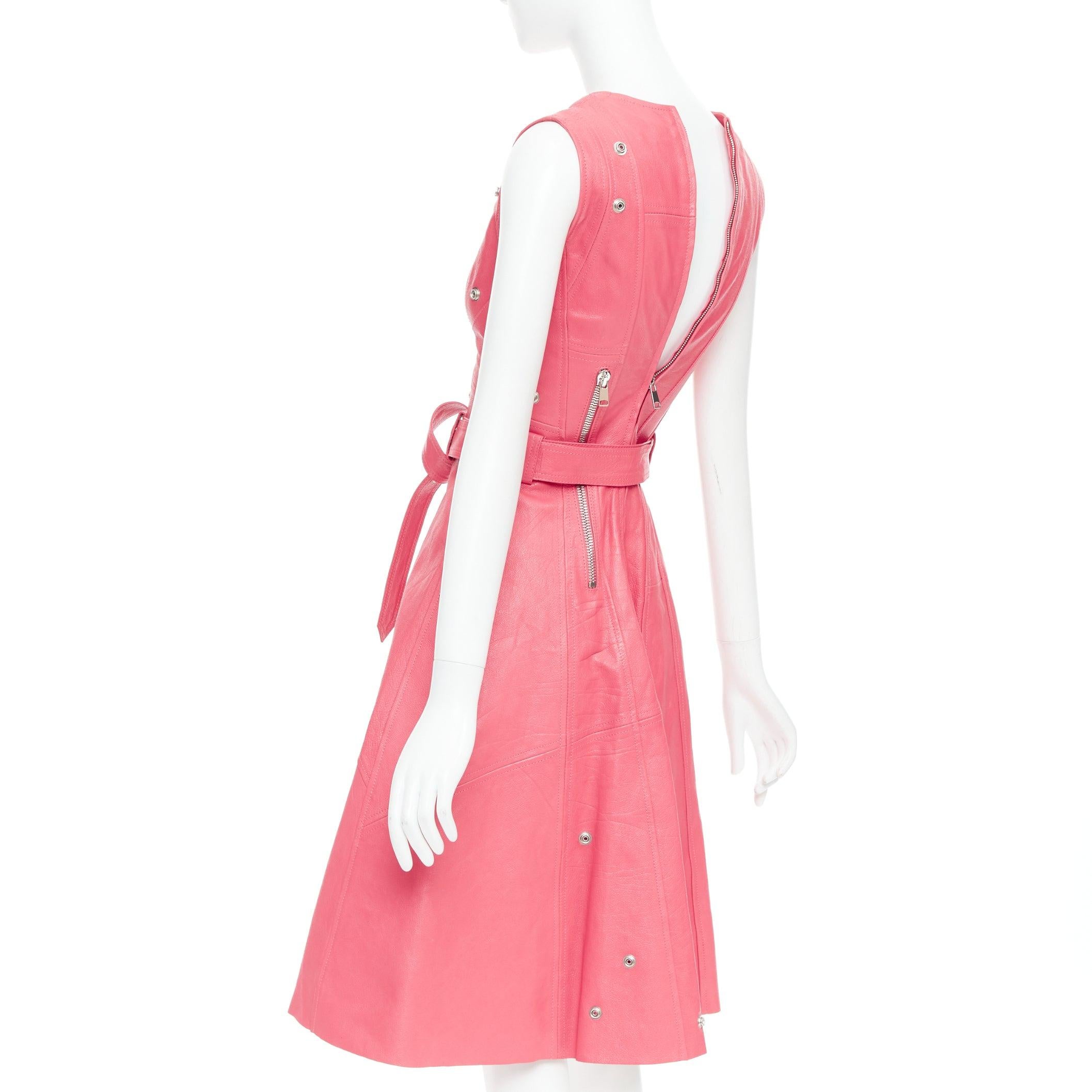 Women's ALEXANDER MCQUEEN 2017 Runway fuchsia pink leather biker zip dress IT36 XXS For Sale