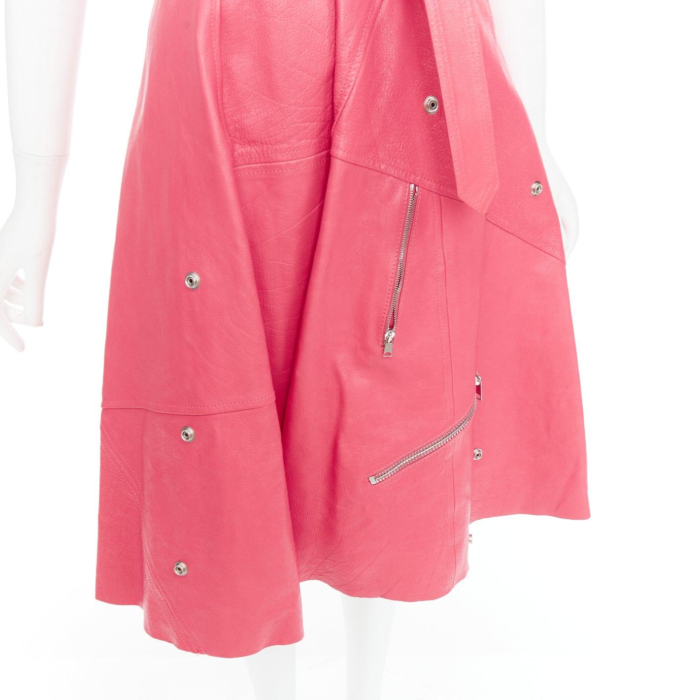 ALEXANDER MCQUEEN 2017 Runway fuchsia pink leather biker zip dress IT36 XXS For Sale 3