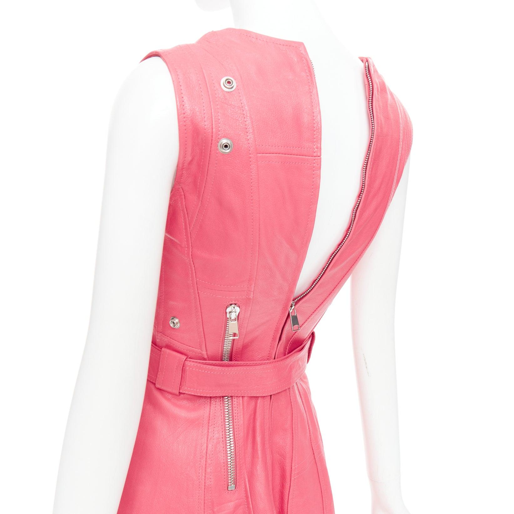 ALEXANDER MCQUEEN 2017 Runway fuchsia pink leather biker zip dress IT36 XXS For Sale 4