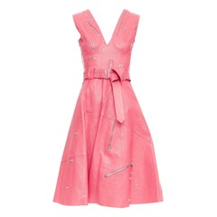 ALEXANDER MCQUEEN 2017 Runway fuchsia pink leather biker zip dress IT36 XXS
